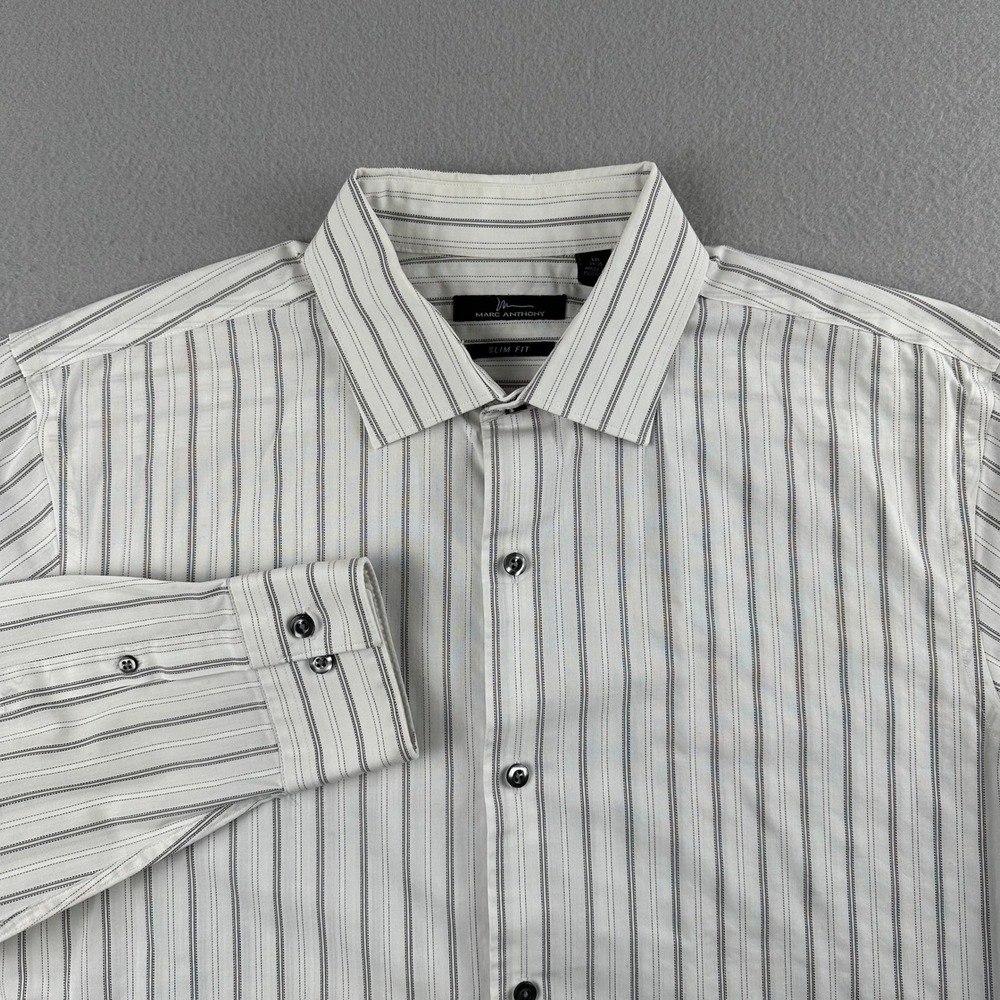 Marc Anthony Button Down Shirt Mens 16 34/35 White Black Pinstripe Slim MA9103RS
